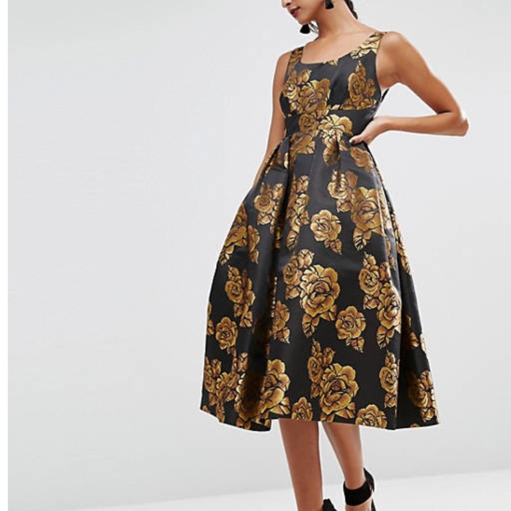 ASOS SALON Beautiful Golden Rose Midi Prom Dress, Size 12